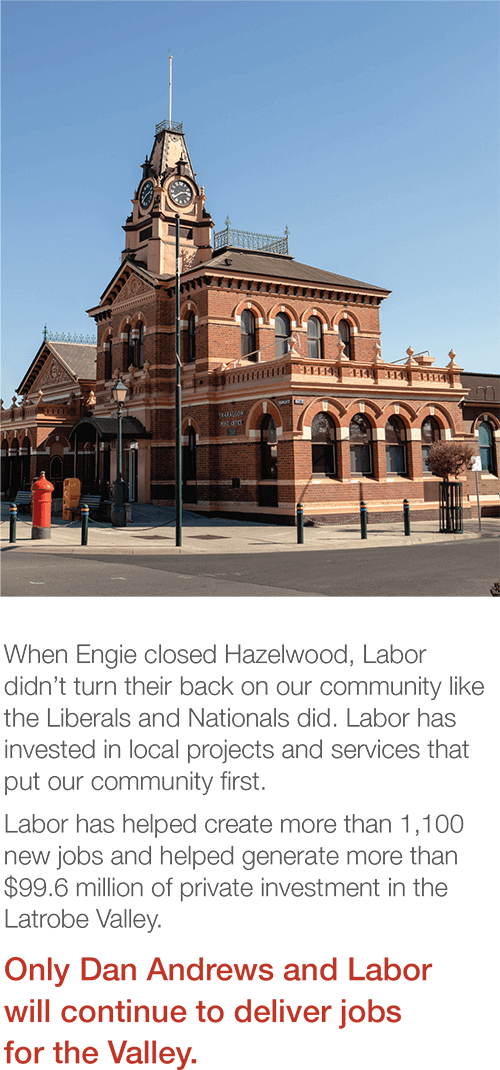 Some of Labor's investments in the Valley for Mark Richards in the Morwell Electorate, Latrobe Valley as the Australian Labor Party (ALP) candidate